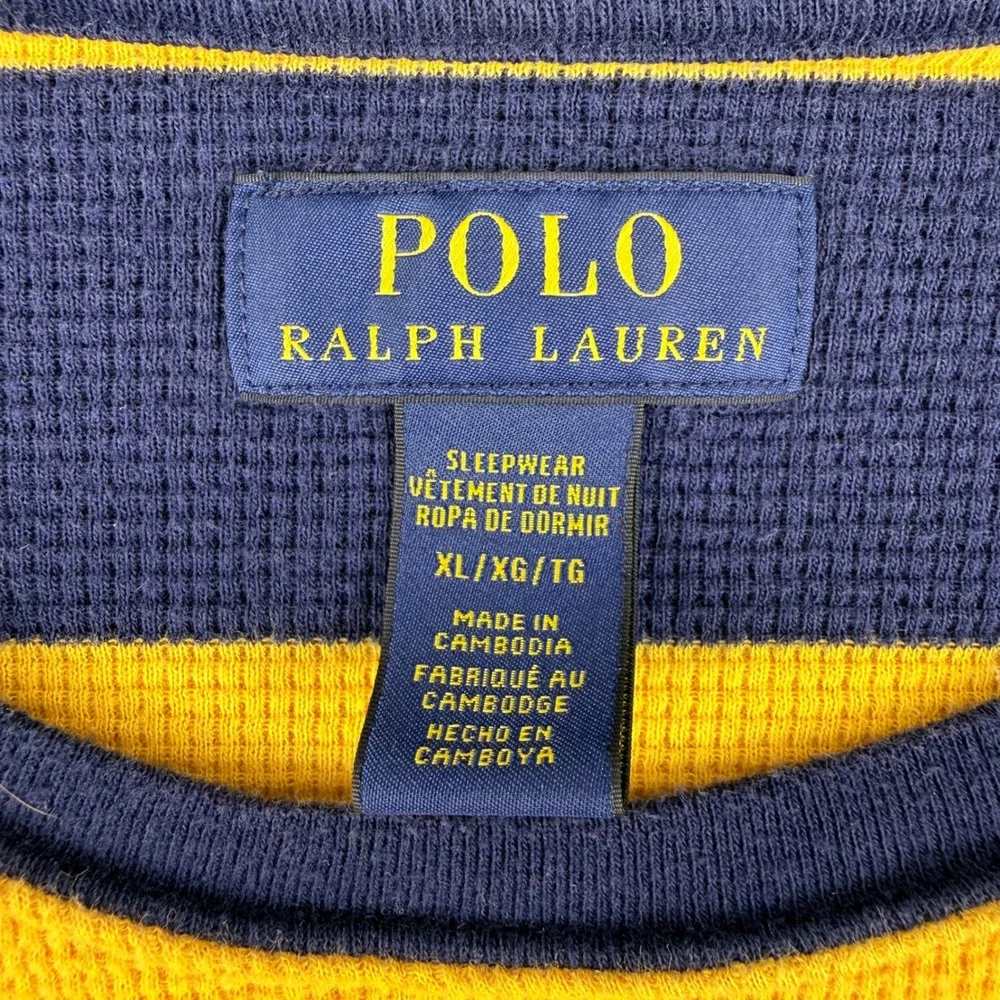 Polo Ralph Lauren Mens XL Waffle Knit Thermal Shirt Navy Yellow Striped Long Slv - Picture 5 of 10